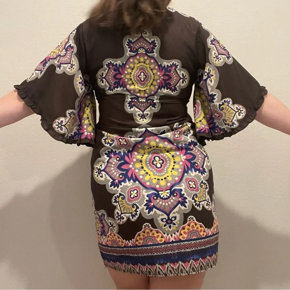 Anthropologie Uncle Frank disco 70s mandala print bell sleeve shift dress medium - Picture 2 of 12